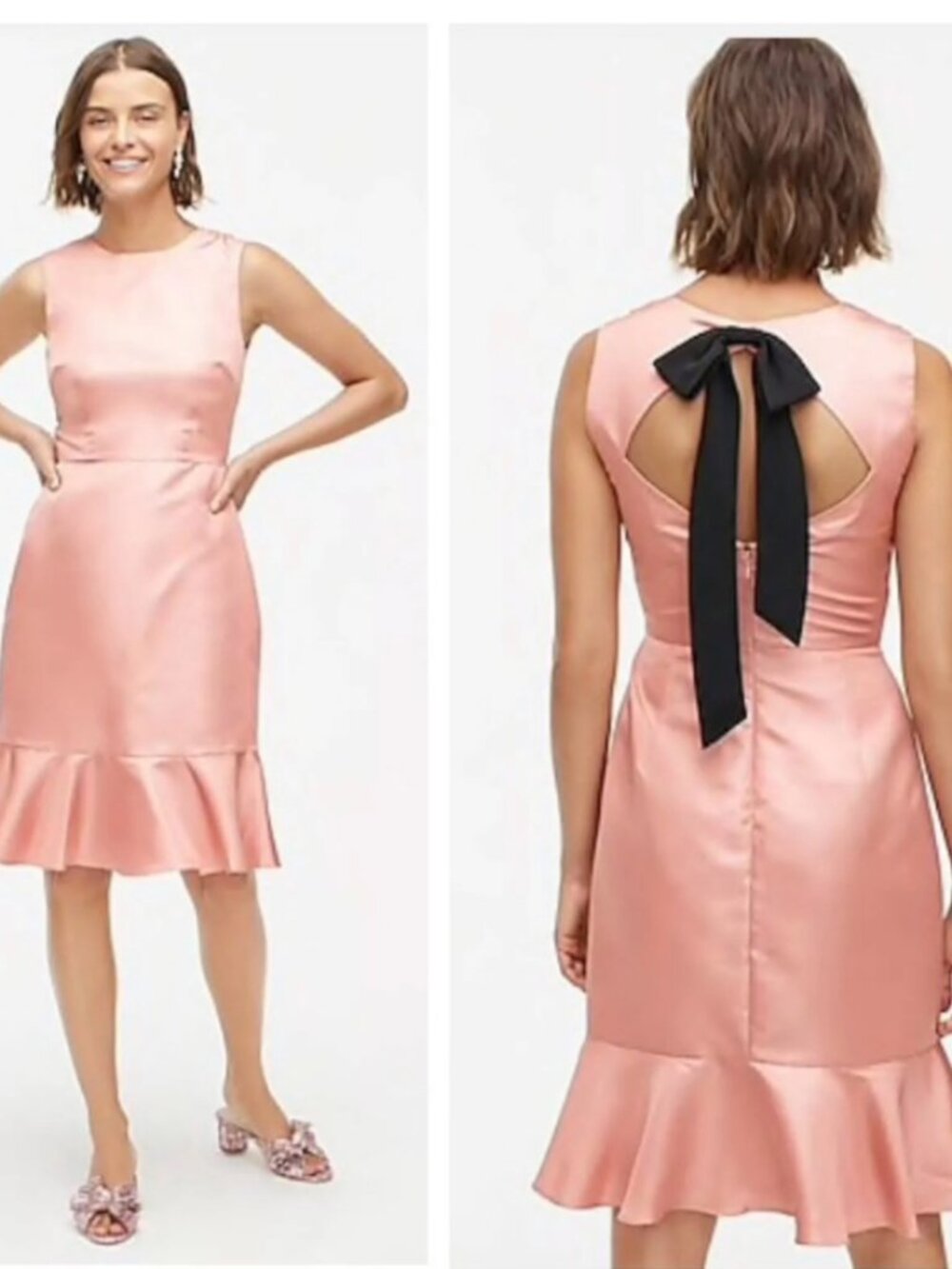 J.Crew Pink Satin Bow Back Flounce Hem Dress Size 12